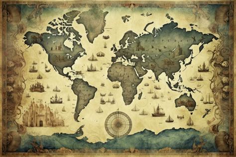 AI generated Great detailed illustration of the world map in vintage ...