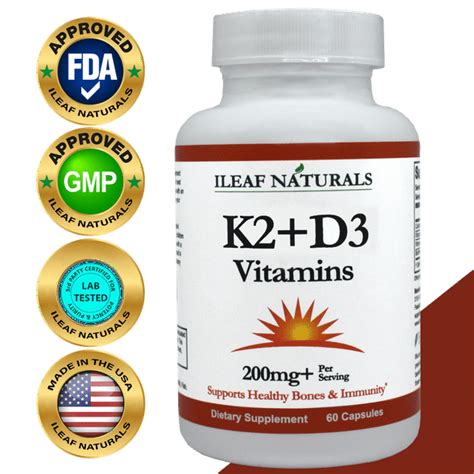 iLeaf Naturals Vitamins K2 + D3 Supplement With Bioperine Black Pepper ...