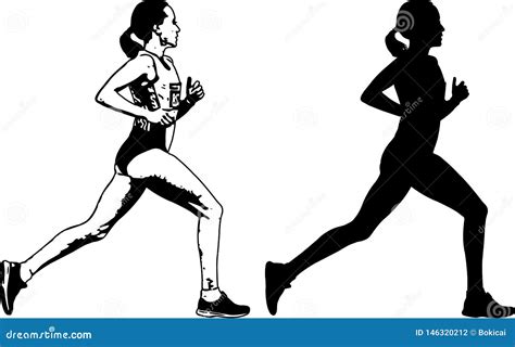 Female Runner Sketch and Silhouette Stock Vector - Illustration of activity, race: 146320212