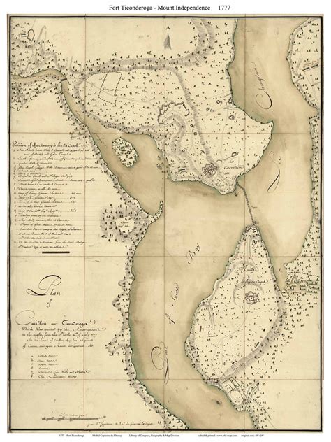 Fort Ticonderoga 1777 military battle Map Manuscript Old | Etsy