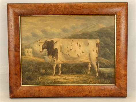 Antique PRIMITIVE Country COW Pastoral FOLK ART LANDSCAPE Old SURREAL ...