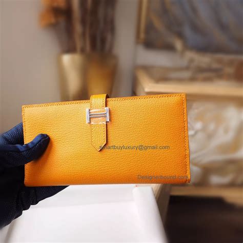 Replica Hermes Bearn Wallet Handmade in 9v Jaune Dor Goatskin PHW