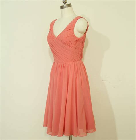 Sexy V-neck Chiffon Bridesmaid Dress A-line Coral/Blue Party Dress Ball ...