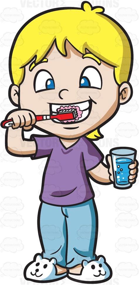 A Cute Boy Brushing His Teeth | Tooth cartoon, Cartoon kids, Teeth