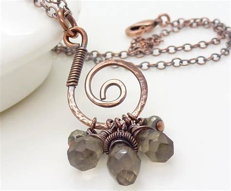 Brown smoky quartz necklace copper necklace autumn fall