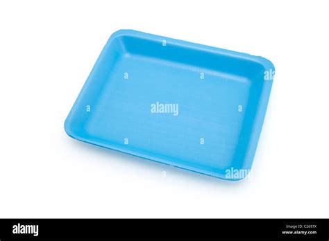 Blue plastic food tray with white background Stock Photo - Alamy