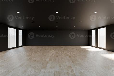 Empty room with black wall background wooden floor, Living room - 3D Rendering 7977547 Stock ...