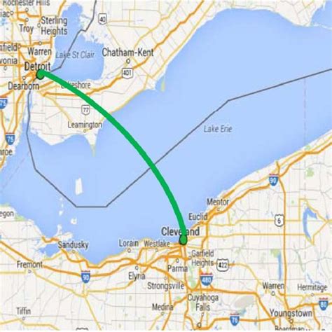 Driving distance between Detroit, MI and Cleveland, OH. | Download ...