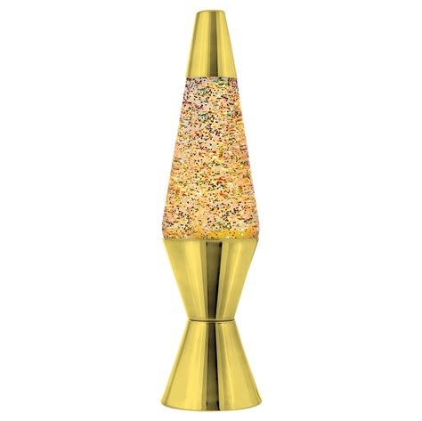 14.5-Inch Gold Base Lava® Lamp with Rainbow Glitter Wax in Clear Liquid ...