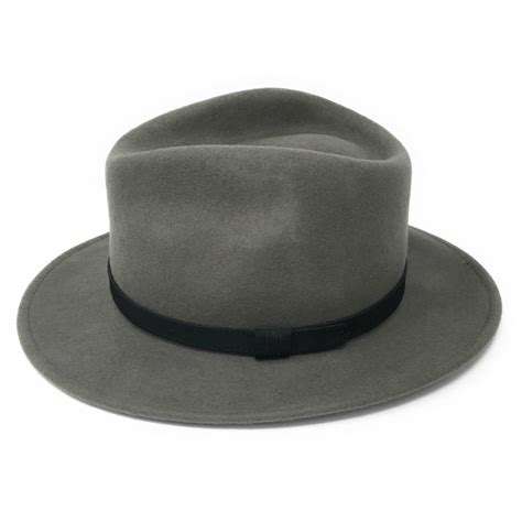 Fedora Hat Crushable Wool Felt with leather band - Grey - Haydock