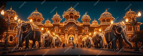 Mysore Dasara Palace Illumination Elephant Wallpaper | Premium AI ...