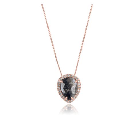 18ct Rose Gold Halo Necklace with Two Carat Black Diamond - Womens from Avanti of Ashbourne Ltd UK