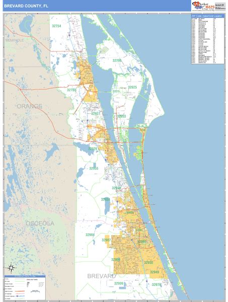 Brevard County, Florida Zip Code Wall Map | Maps.com.com