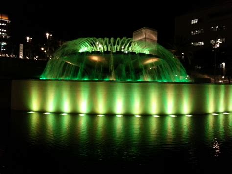 The Grand Park fountain, beautifully lit up in one of its many colors ...