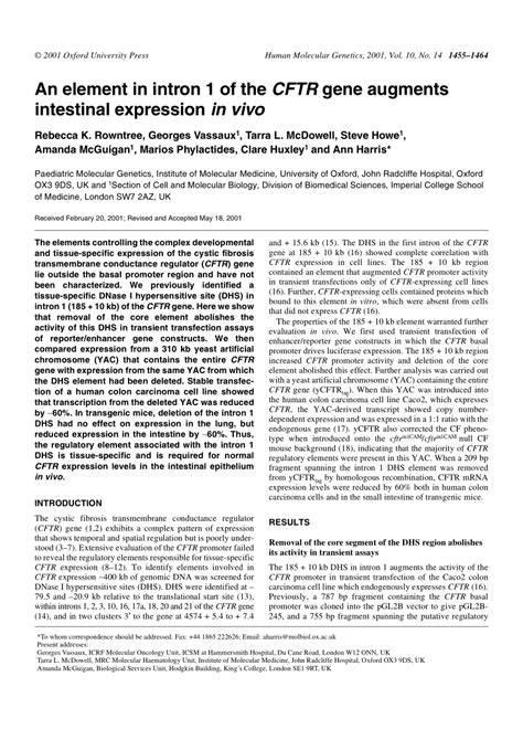 (PDF) An element in intron 1 of the CFTR gene augments intestinal expression in vivo