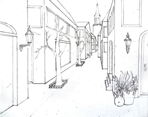 Single Point Perspective Drawing of a Street - Happy Family Art