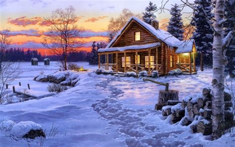 Log Cabin In Snow Wallpaper - Cabin In The Winter Lake - 1920x1200 Wallpaper - teahub.io