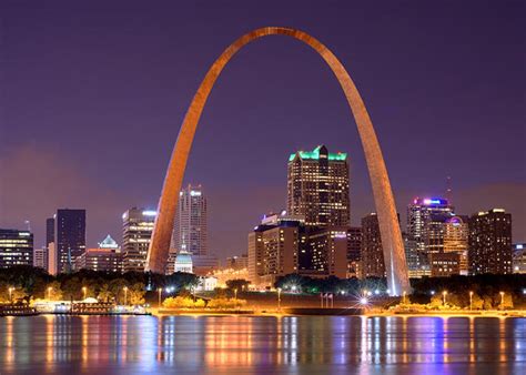 St. Louis Skyline at Night Gateway Arch Color Panorama Missouri Greeting Card for Sale by Jon ...