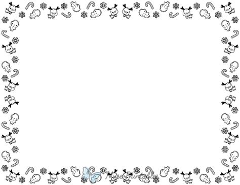 Printable Landscape Black And White Kawaii Christmas Page Border