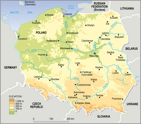 Physical map of Poland. Poland physical map | Vidiani.com | Maps of all countries in one place