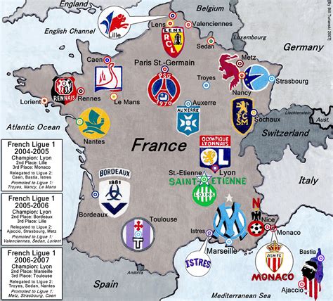 French Ligue 1, 2004-05 through 2007-08 seasons. « billsportsmaps.com | Football poster ...