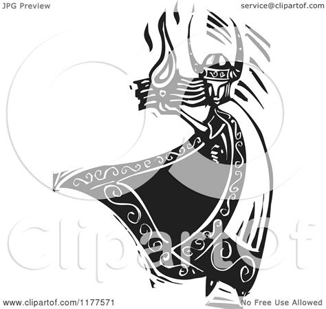 Clipart of the Norse God Loki with Fire Black and White Woodcut - Royalty Free Vector ...