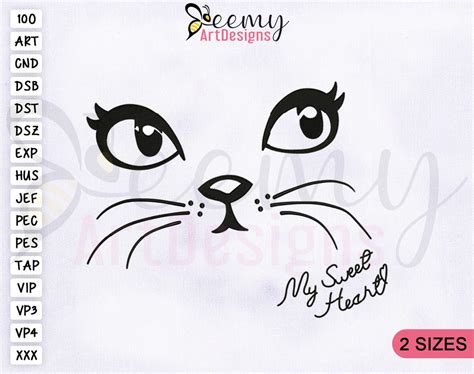 Adorable Cat Face Machine Embroidery Design 4x4 & 5x7 Hoop Embroidery ...