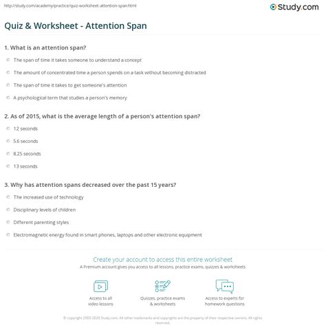 Quiz & Worksheet - Attention Span | Study.com