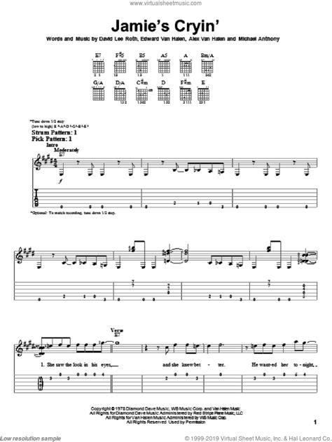 Van Halen - Jamie's Cryin' sheet music (easy) for guitar solo (easy tablature)