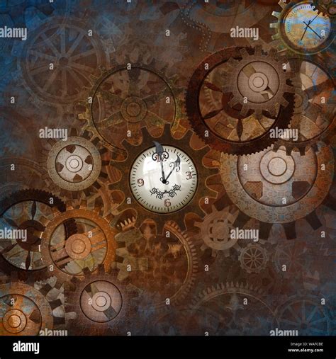 Fully Decorated Steampunk Gears Background Stock Photo - Alamy