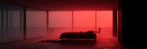 Brutalist and Minimalist Home Interior with Red Lighting