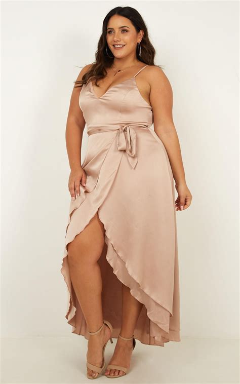 Treasuring You Maxi Dress In Mocha Satin | Showpo | Plus size beach dresses, Dresses, Womens dresses