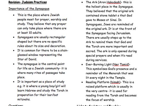 AQA Religious Studies B 2016 Judaism Practices Revision | Teaching ...