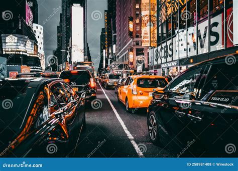 Vibrant Shot of the Times Square New York City Traffic Jam and the ...