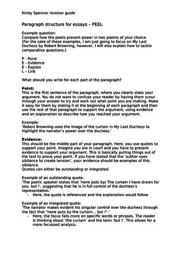 PEEL Paragraph Structure guide | Teaching Resources