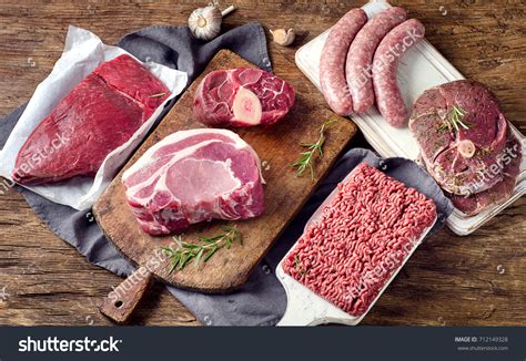 Different Types Raw Meat On Rustic Stock Photo (Edit Now) 712149328