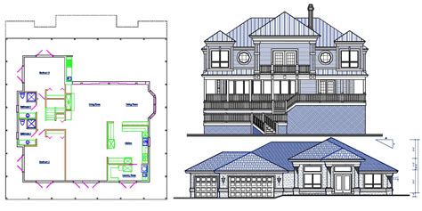 2 BHK Residential Bungalow Elevation and Layout Plan - Cadbull