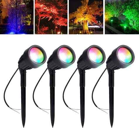 LED Outdoor Spotlights, 4Pack 3W RGB Automatic Color Changing Led ...