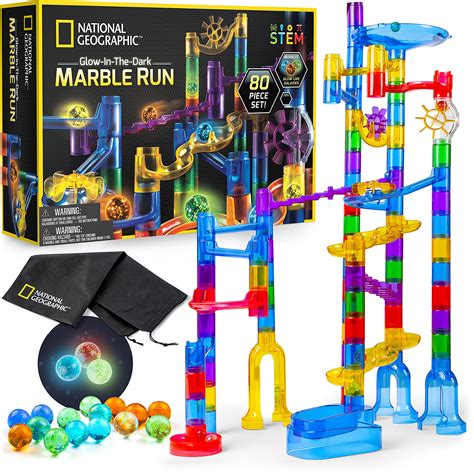 NATIONAL GEOGRAPHIC Glowing Marble Run – 80 Piece Construction Set with ...