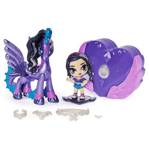 Hatchimals Pixies Riders, Black Glitter Lily Pixie and Seastallion Glider Hatchimal Set with ...