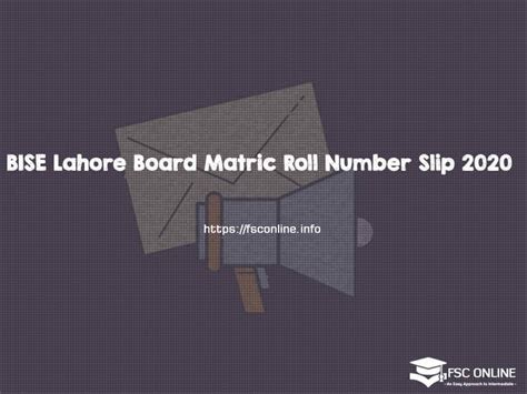 10th Class Roll Number Slip 2020 BISE Lahore Board