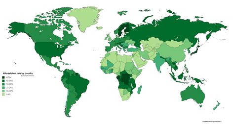 Afforestation rate by every country 6460 x 3455 : r/MapPorn