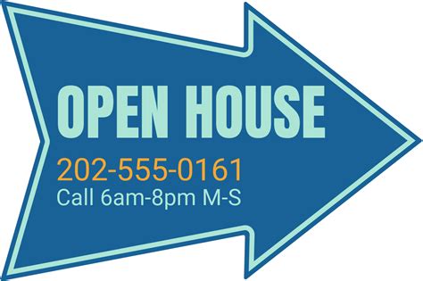 Open House Arrow Blue Directional Sign Template | Square Signs