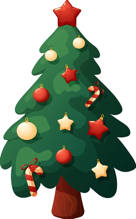 Cartoon Christmas tree with white and red toys on transparent background 14007451 Vector Art at ...