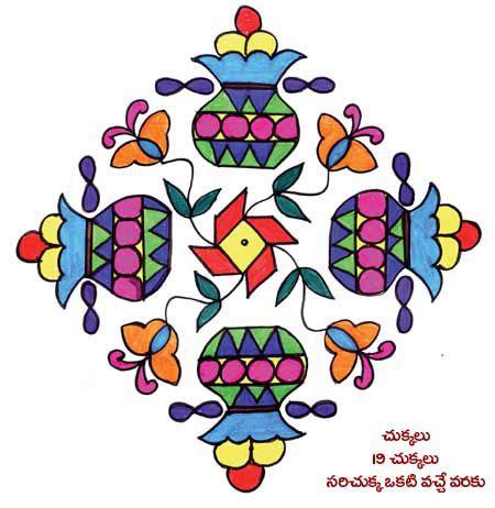 Sankranti Rangoli designs with dots & colours| Sankranti telugu muggulu - Nechcheli - All about ...