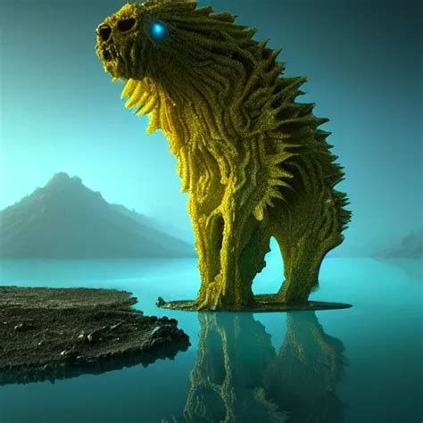 cyber crystal animal in a sulphur lake dallol : by | Stable Diffusion