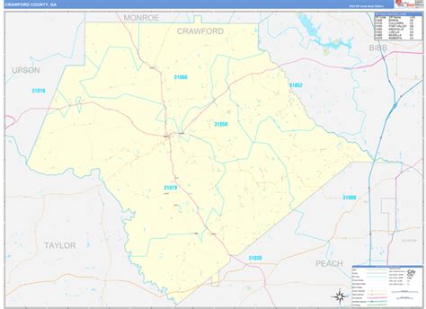 Crawford County, GA Zip Code Wall Map Basic Style by MarketMAPS - MapSales