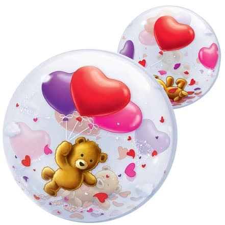 Teddy Bear Heart Bubble Qualatex Balloon - 56cm | Partyrama