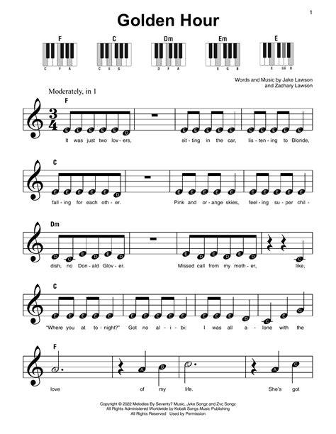 Golden Hour by Jvke Sheet Music for Super Easy Piano at Sheet Music Direct