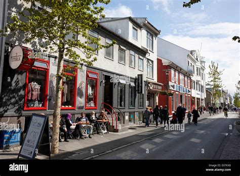 Laugavegur main pedestrian shopping street Reykjavik iceland Stock ...